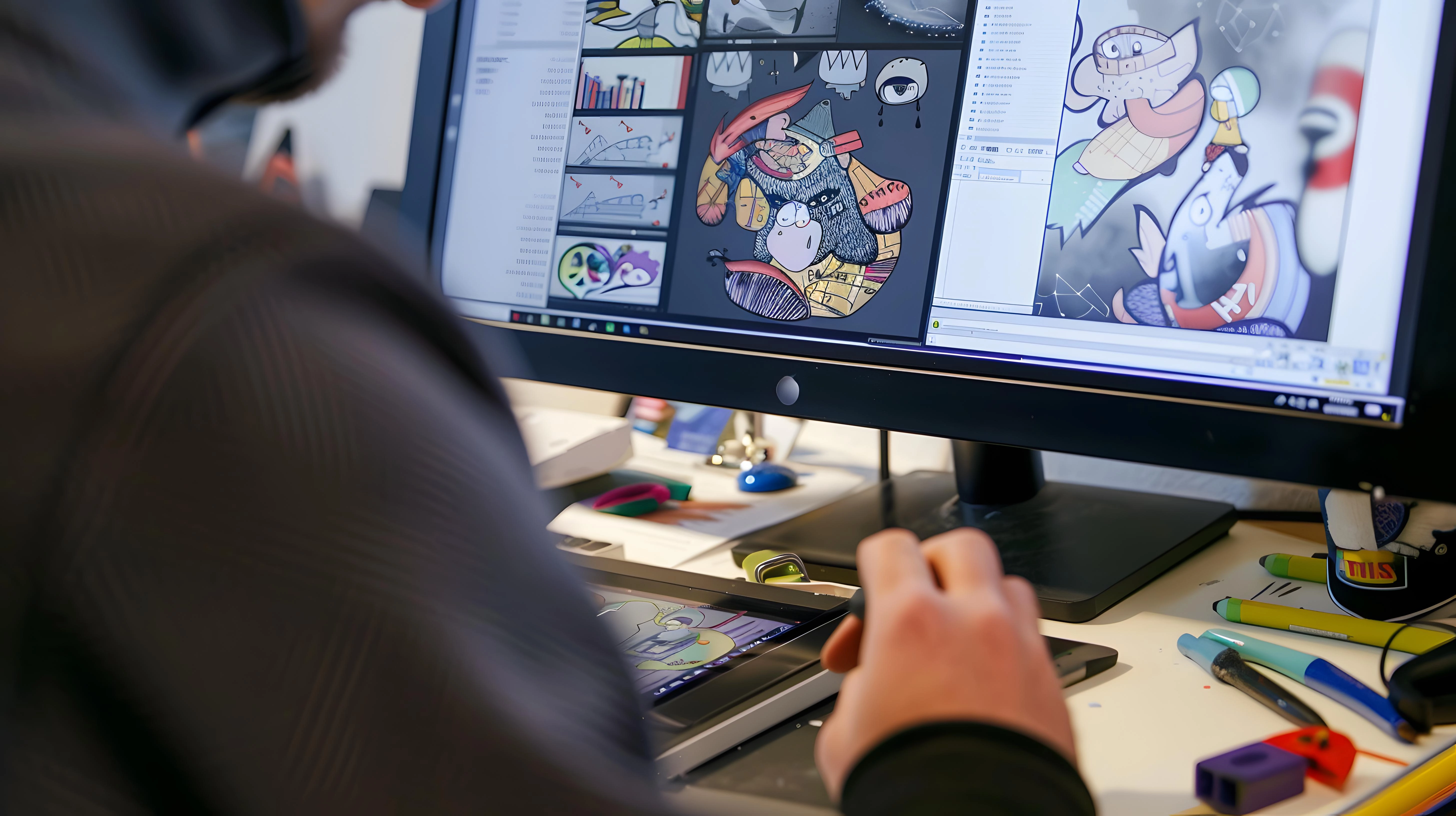 Técnico en diseño gráfico creando piezas visuales