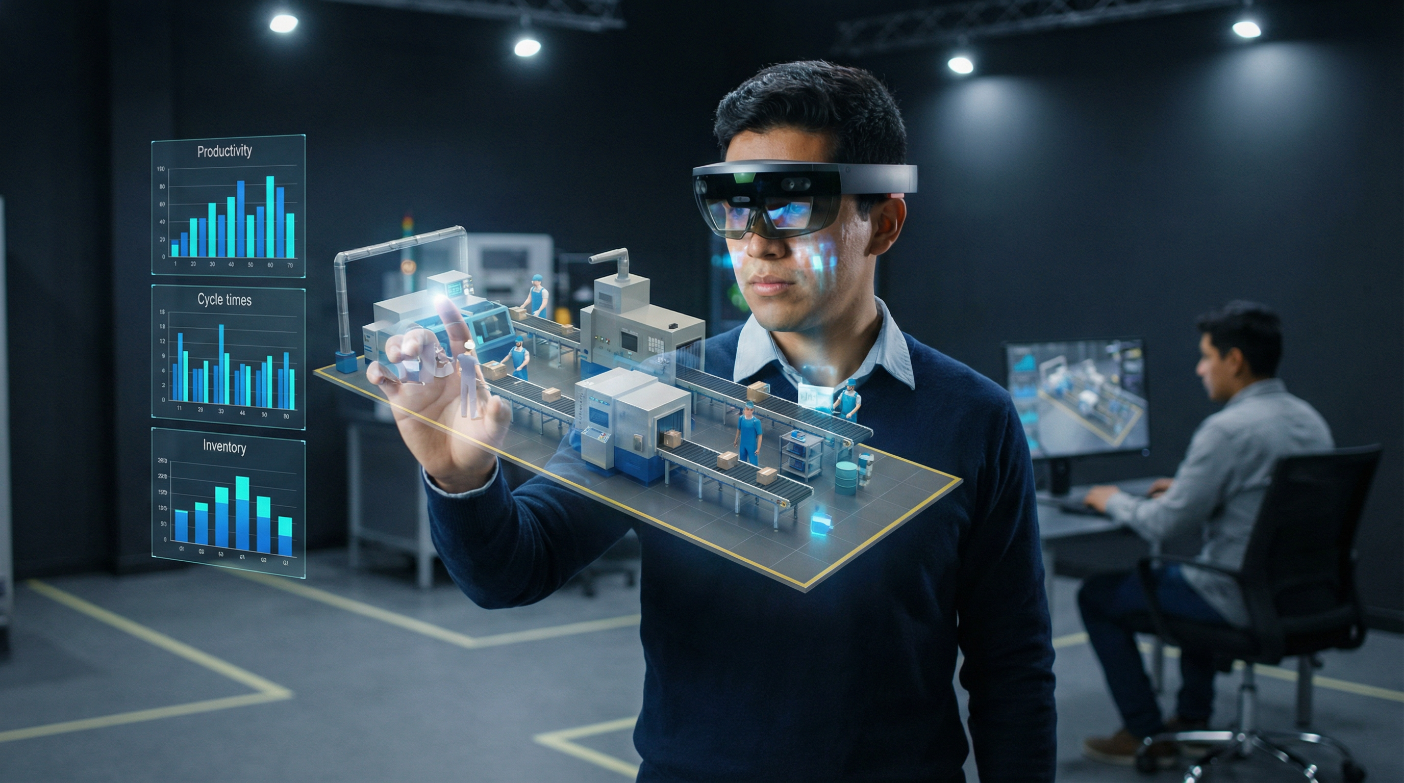 Simulador de empresa real con gafas de realidad mixta